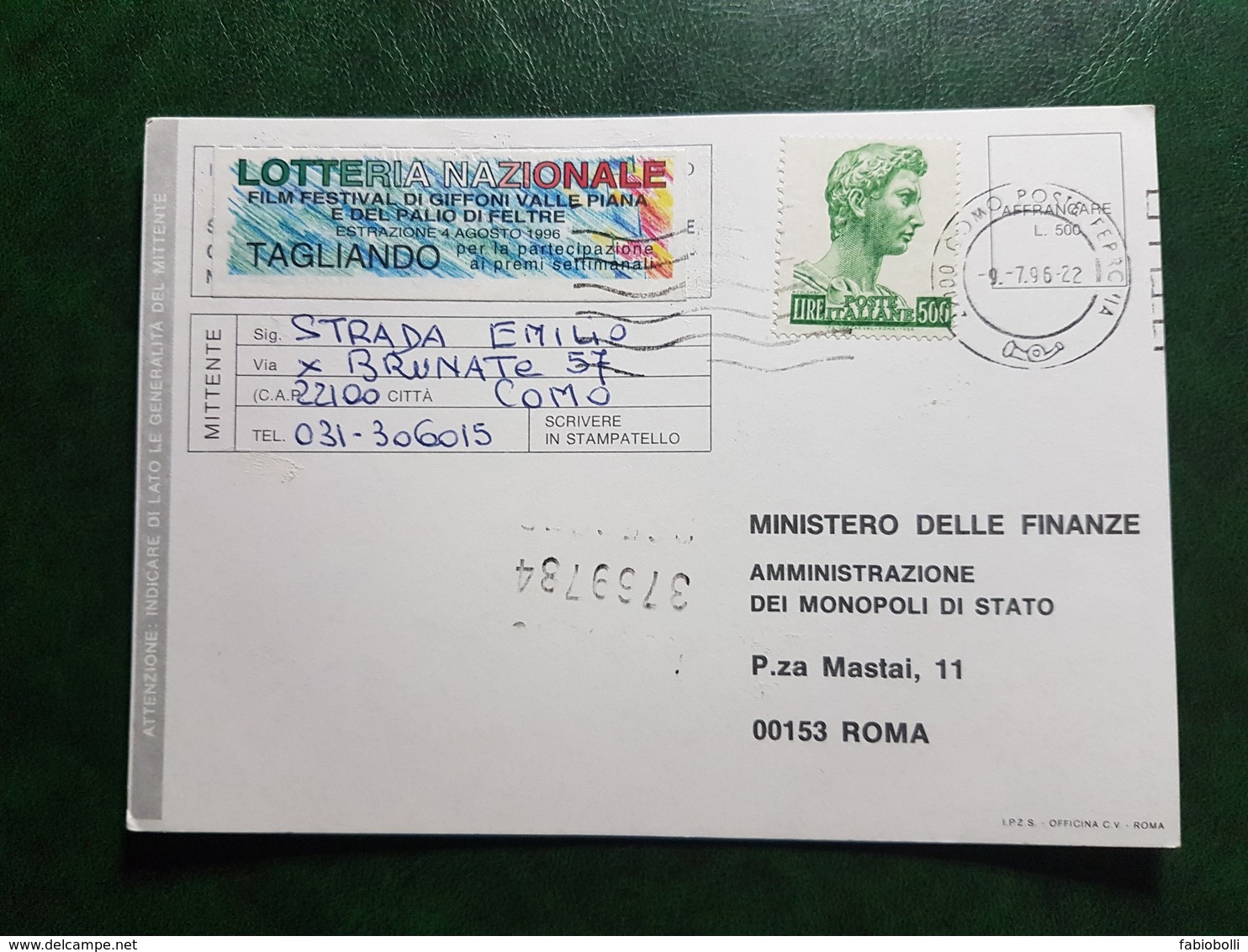 (24014) STORIA POSTALE ITALIA 1996 - 1991-00: Marcophilia