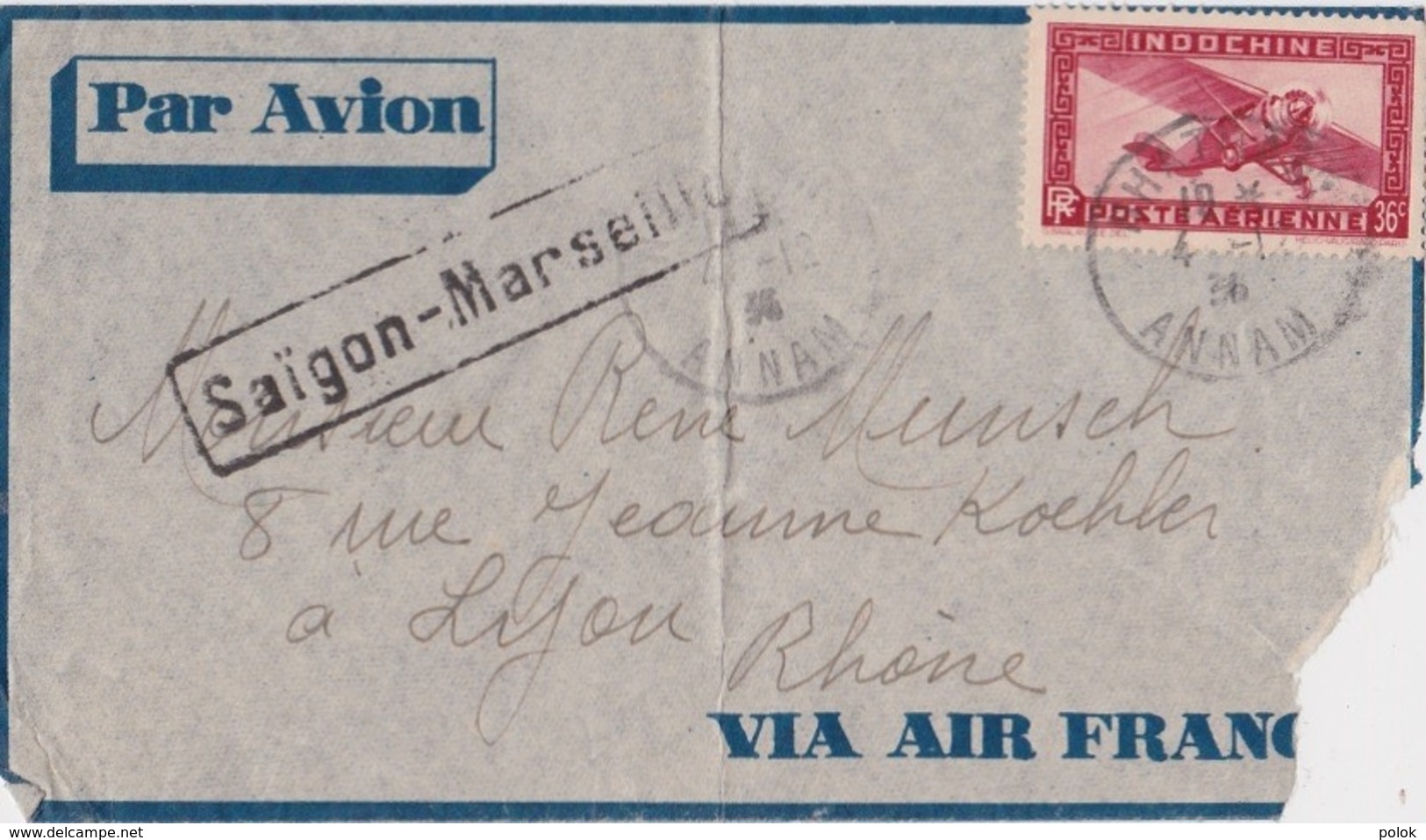 Lettre Indochine à France - (Saïgon - Marseille) Cachet Nha Trang, Annam 1936 - Par Avion, Via Air France - Covers & Documents