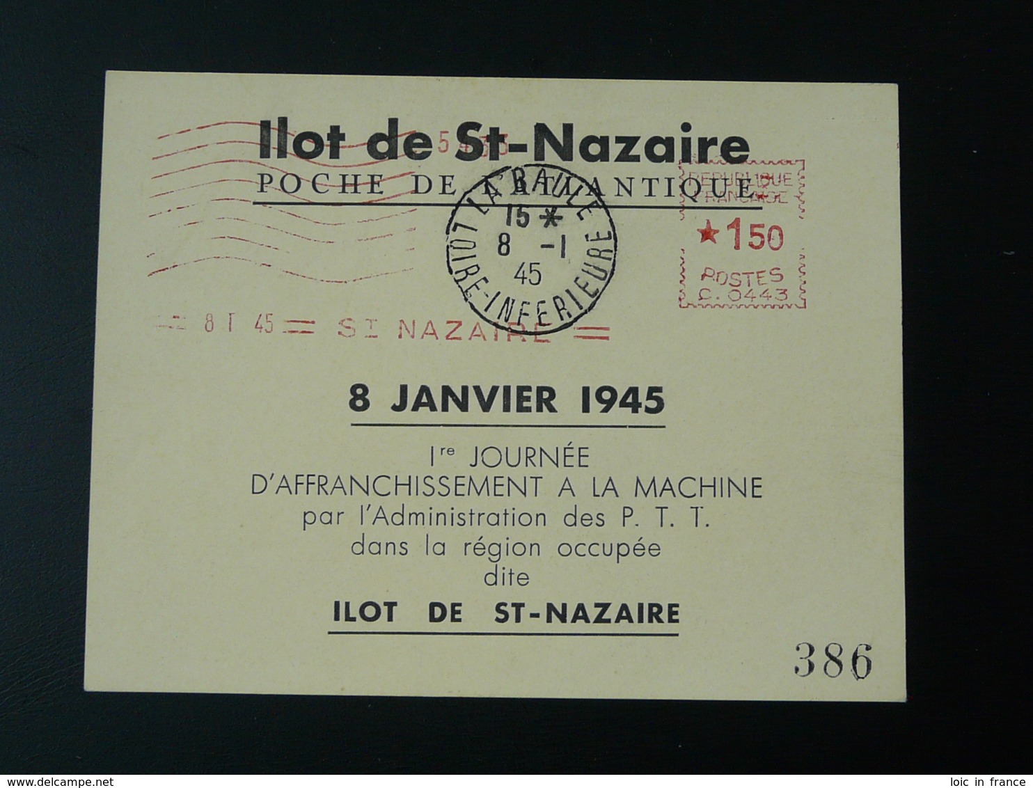 Lettre 1er Jour D'affranchissement De L'EMA Ilot De Saint-Nazaire Poche De L'Atlantique Occupation  1945 - EMA ( Maquina De Huellas A Franquear)
