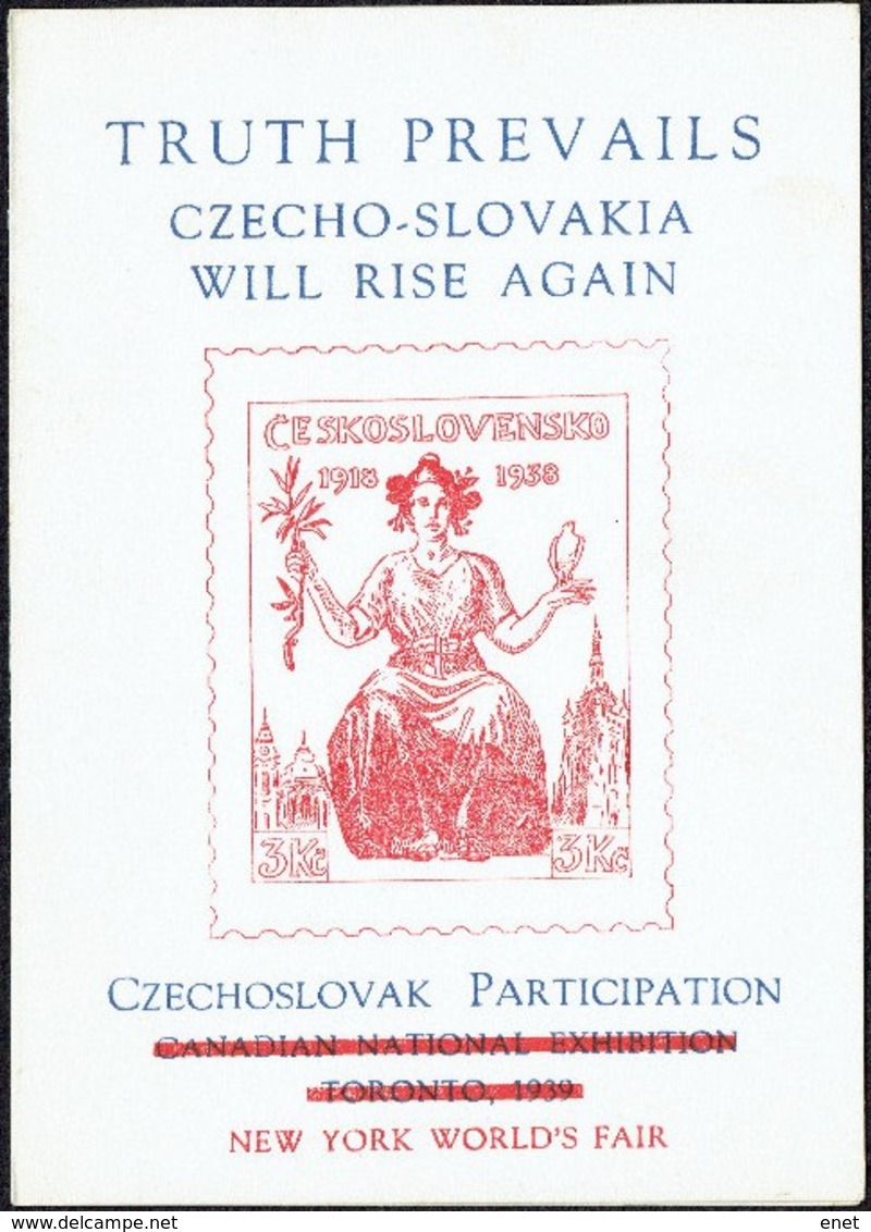 Tschechoslowakei Czechoslovakia 1938/9 - Zkusmé Tiskz - Trojan AS10a - Ausstellung/ Výstava Toronto - New York 1939 - Probe- Und Nachdrucke