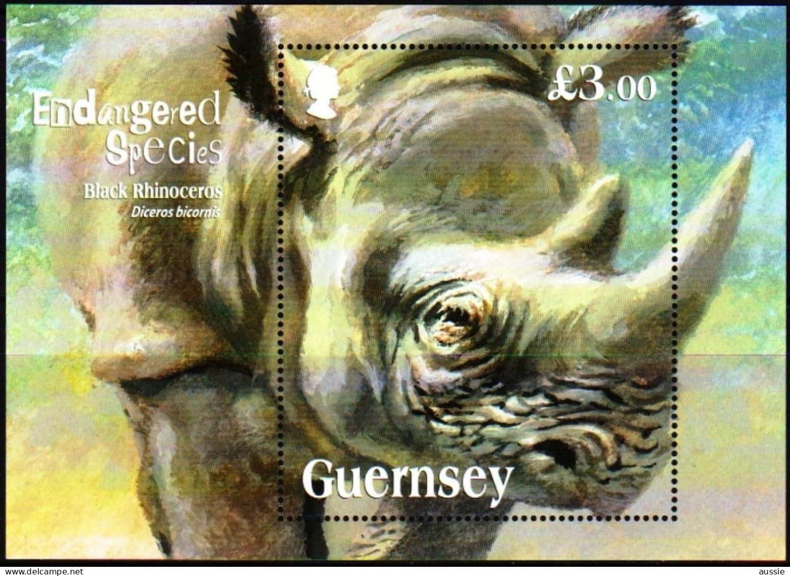 Guernsey Guernesey 2018 Yvertn° Bloc Endangered Species Faune Black Rhinoceros Neushoorn - Guernesey