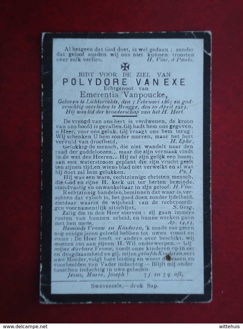 Polydore Van Exe - Vanpoucke Geboren Te Lichtervelde 1865  Overleden Te Brugge  1923  (2scans) - Religion & Esotérisme