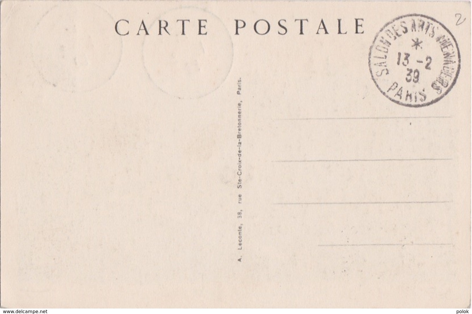 Carte Postale Avec Cachet Paris, Salon Des Arts Ménagers - 13 /2/1939 - Cachets Commémoratifs