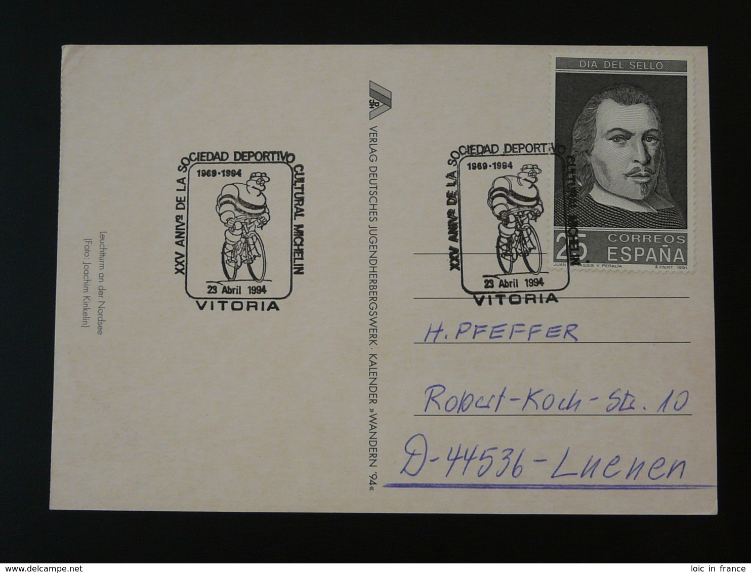 Obliteration Postmark Cyclisme Cycling Bibendum Michelin Vitoria Espagne Spain 1994 - Cyclisme