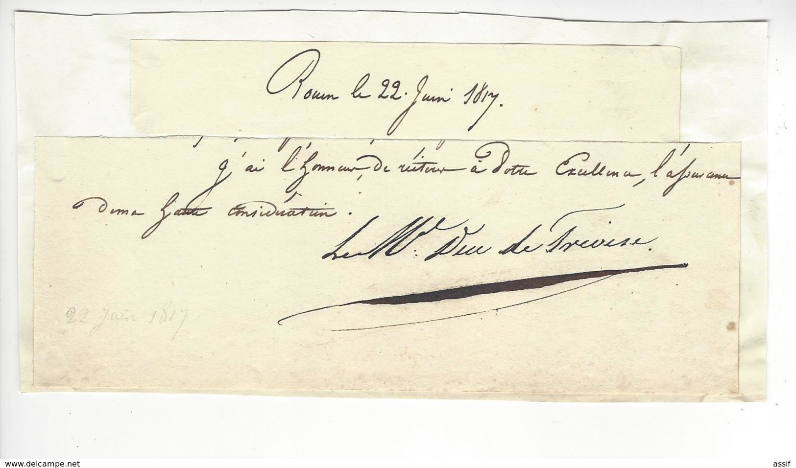 Édouard Mortier Duc De Trévise (1768 - 1835) MARECHAL EMPIRE 1817 ROUEN AUTOGRAPHE ORIGINAL AUTOGRAPH /FREE SHIP. R - Otros & Sin Clasificación