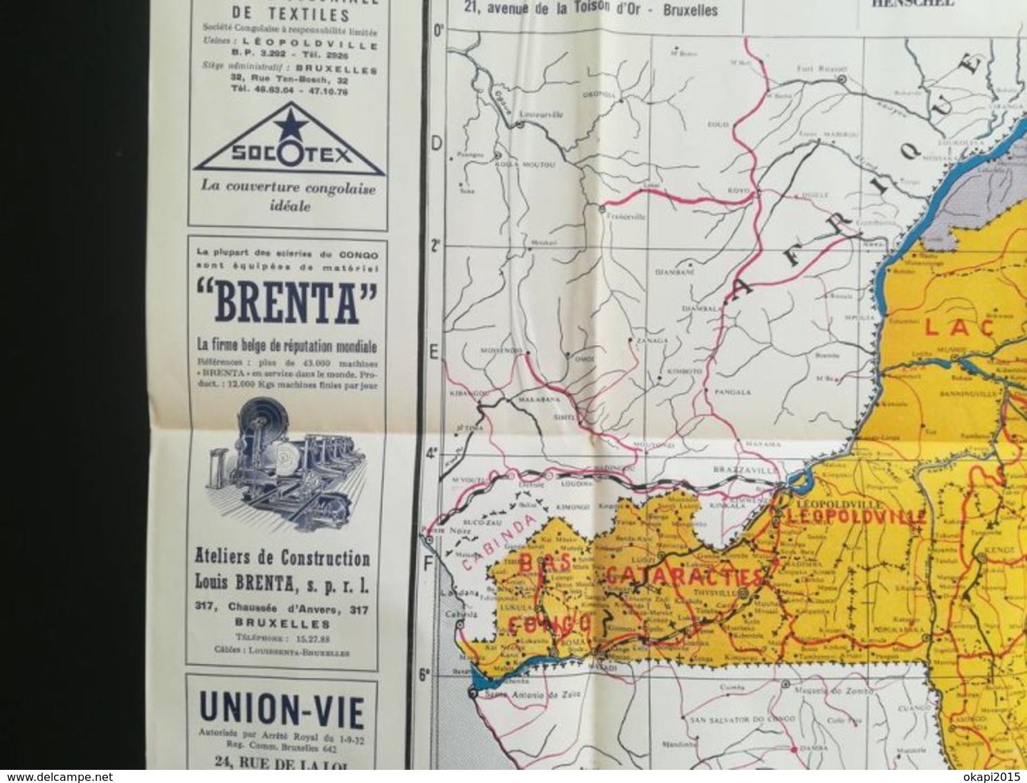 VIEILLE CARTE CONGO BELGE ET DE SES VOIES DE COMMUNICATIONS NOMBREUSES PUBLICITÉS AMATO FRÈRES  ETC. COLONIE BELGIQUE