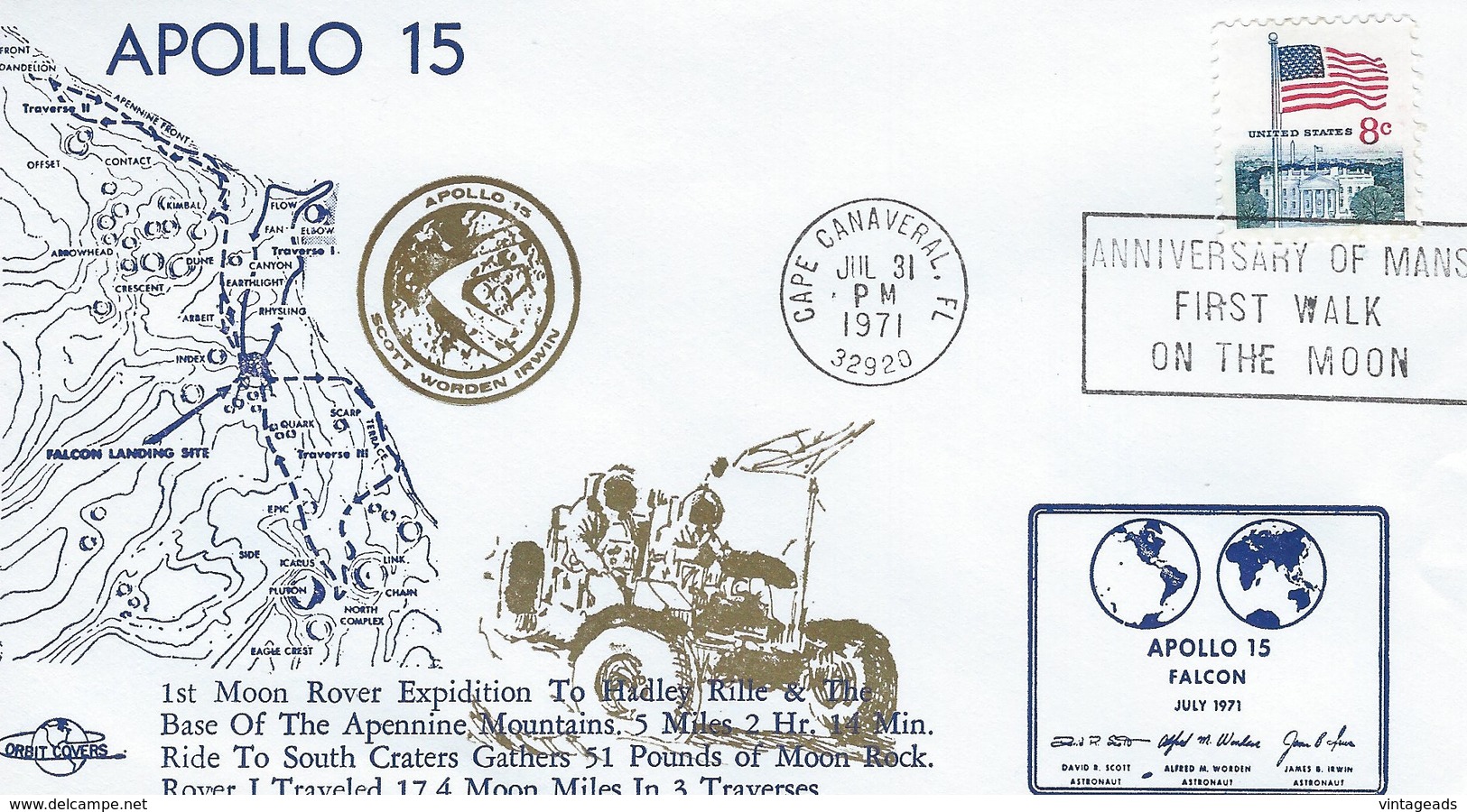 BM053 FDI/FDC Apollo 15, 8c USA, Stempel Cape Canaveral, 31.7.1971 - Other & Unclassified