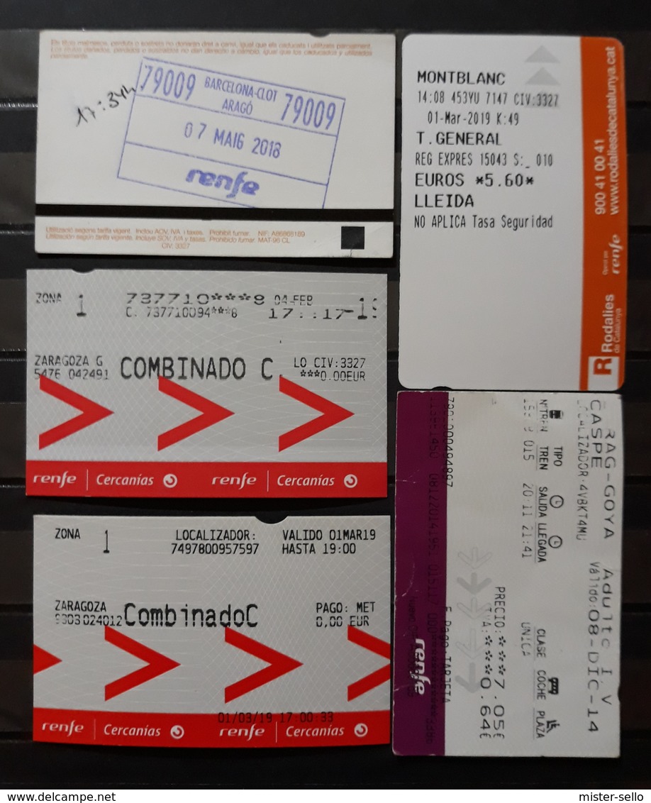 RENFE ESPAÑA. 5 TICKET DIFERENTES. - Europa