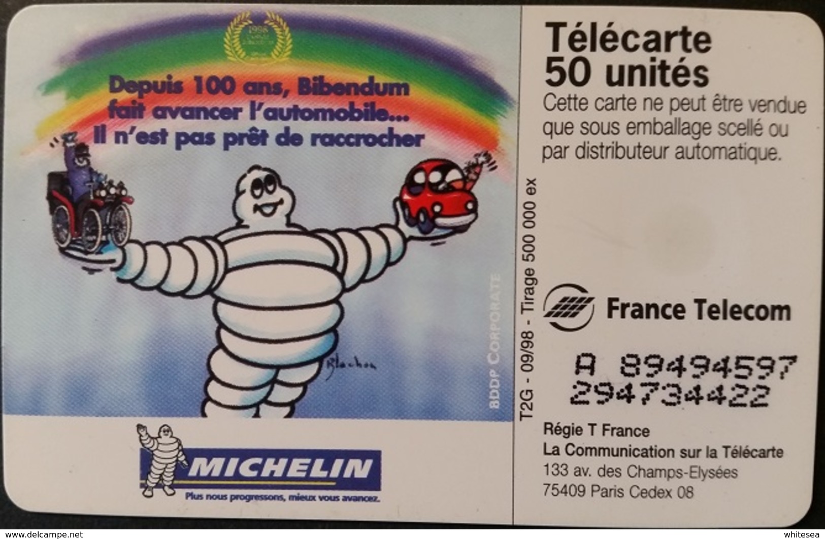 Telefonkarte Frankreich - Werbung - Michelin - Auto -  50 Units - 09/98 - 1998