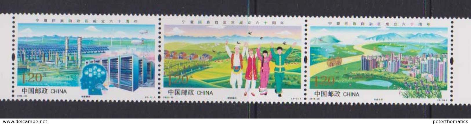 CHINA, 2018, MNH, NINGXA REGION, MOUNTAINS, COSTUMES, SOLAR PANELS, ENERGY,  3v - Ships