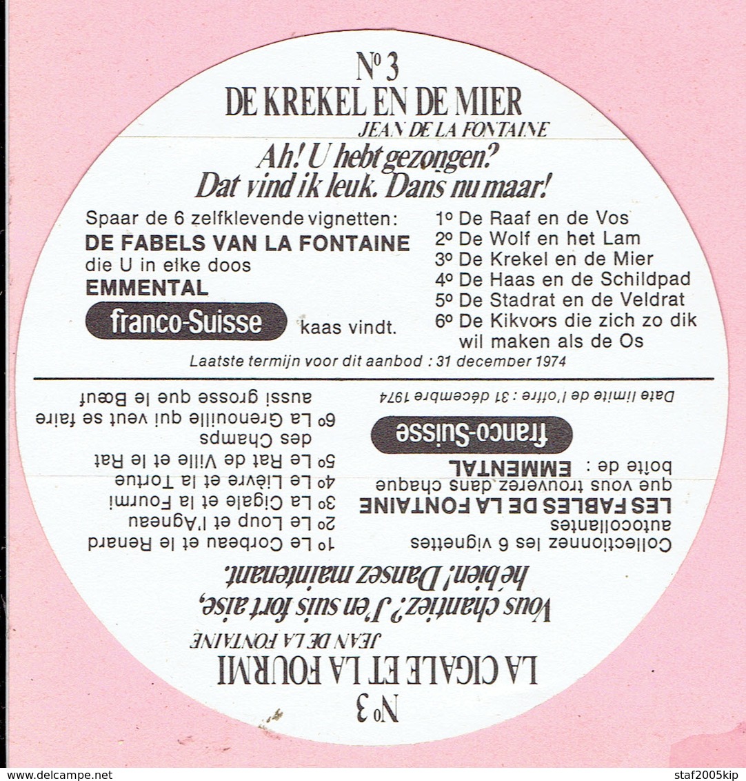 Sticker - De Krekel En De Mier N° 3 - Franco-Suisse - De Fabels Van La Fontaine - Autocollants