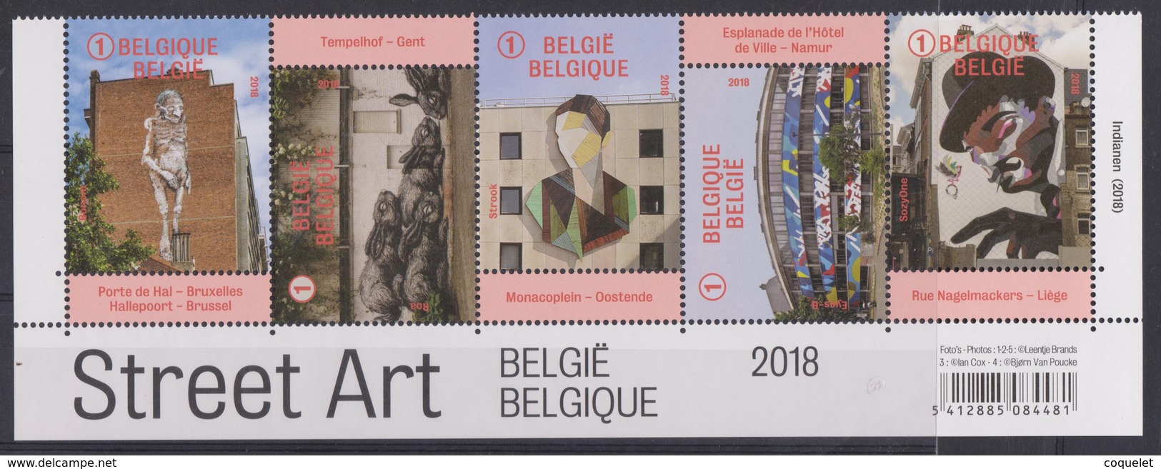 BE 2018 - Street Art En Belgique - Zoom Sur Le Sreet Art -  Bandes De 5 Timbres - Unused Stamps