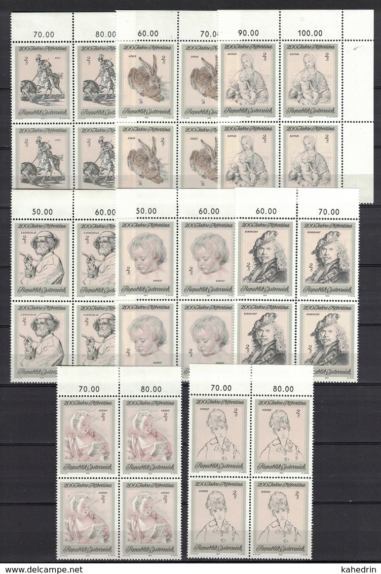 Österreich / Austria 1969, 200 Jahre Albertina **, MNH, Margin + Block Of 4 - Ungebraucht