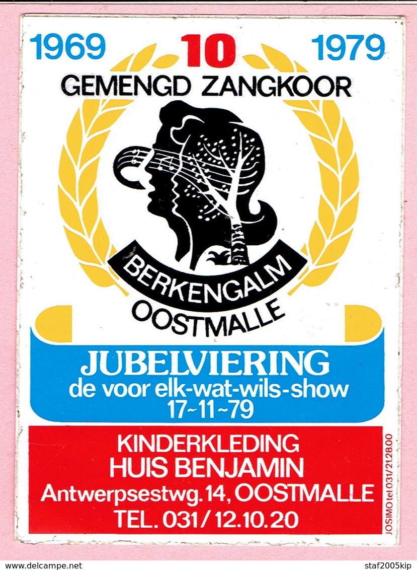 Sticker - 10 Jaar Gemengd Zangkoor BERKENGALM - Oostmalle - 1967 1979 - Autocollants