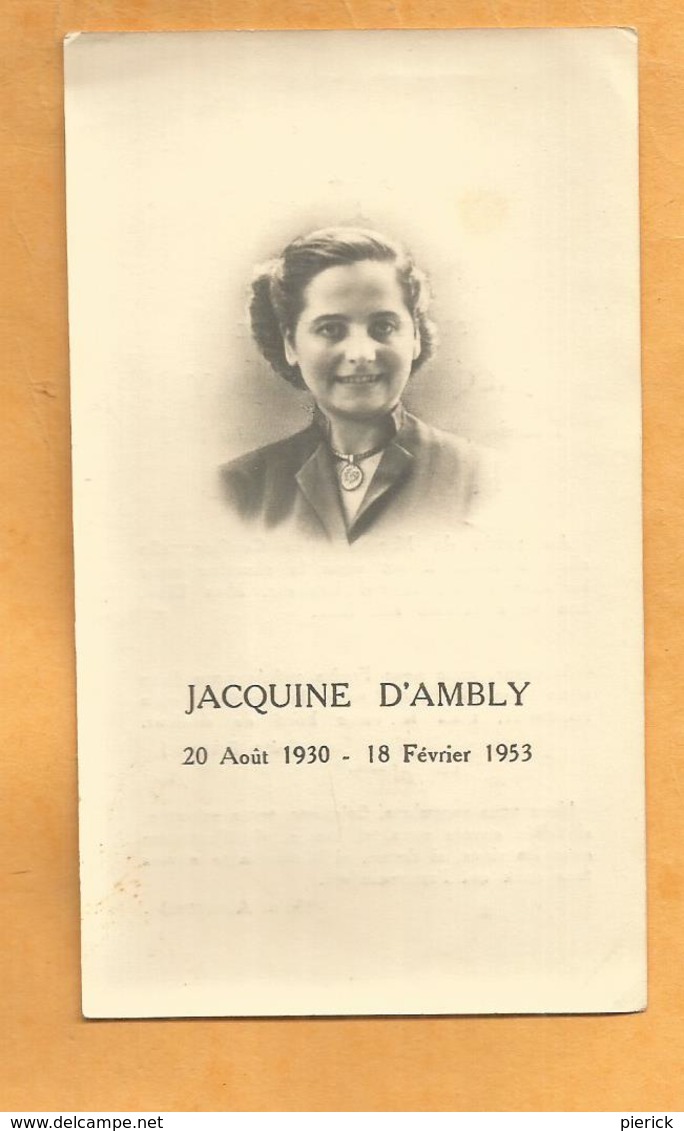 GENEALOGIE FAIRE PART DECES CARTE D AMBLY JAQUINE 1953 - Décès