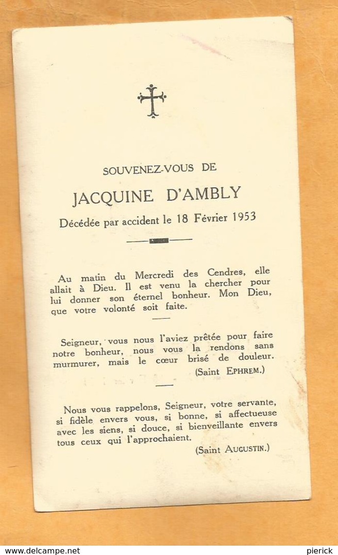 GENEALOGIE FAIRE PART DECES CARTE D AMBLY JAQUINE 1953 - Décès