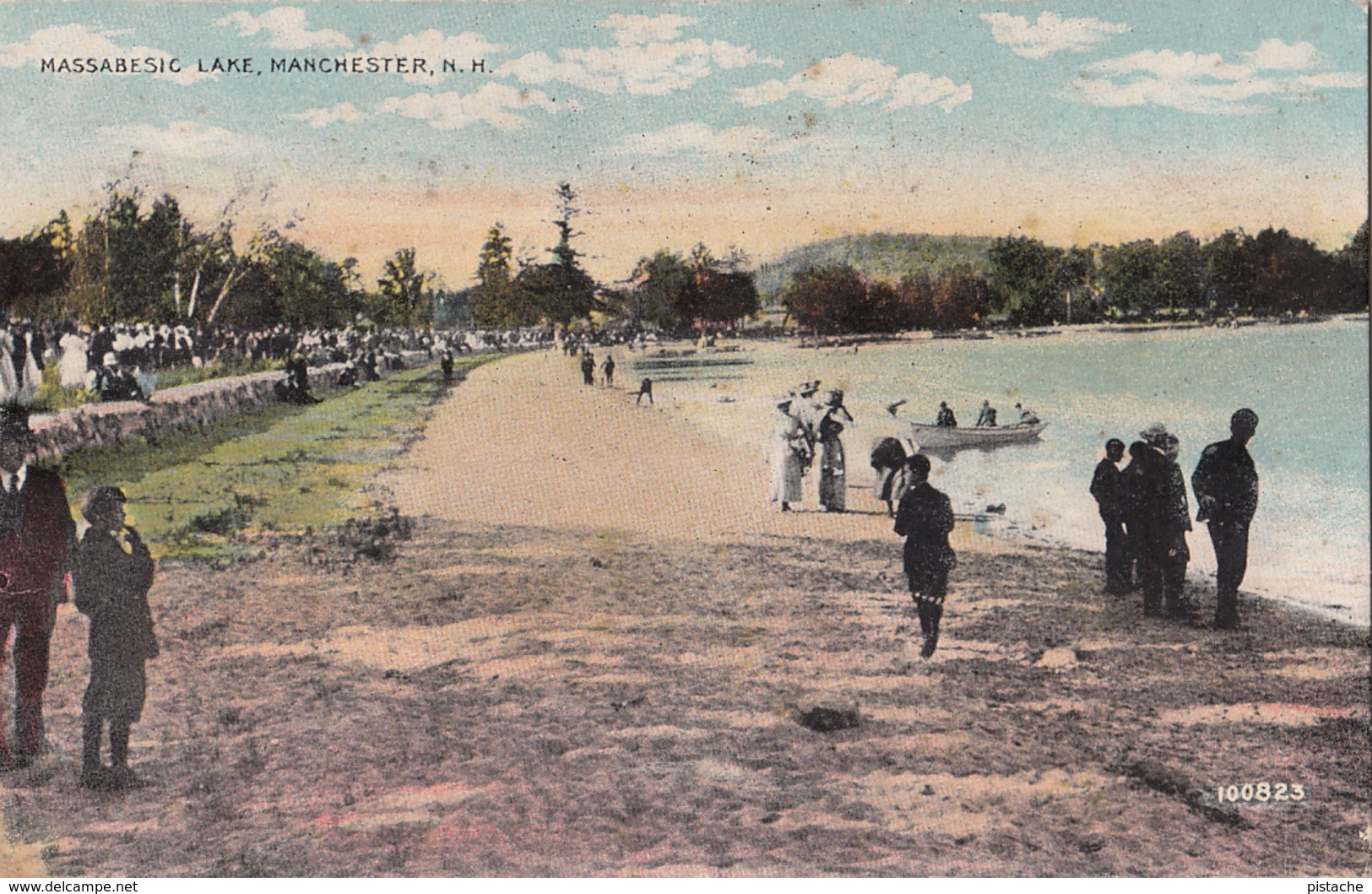 Vintage 1913 (?) - Massabesic Lake - Manchester New Hampshire - Beach - Animated - Written Stamp Postmark - 2 Scans - Manchester