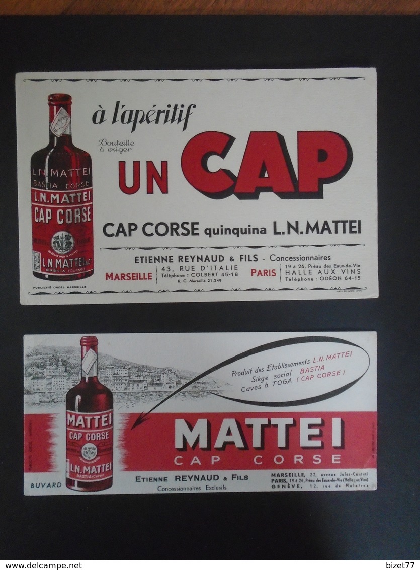 BUVARD - CAP?CORSE - UN CAP QUINQUINA L.N. MATTEI - LOT DE 2 BUVARDS DIFFERENTS - Autres & Non Classés