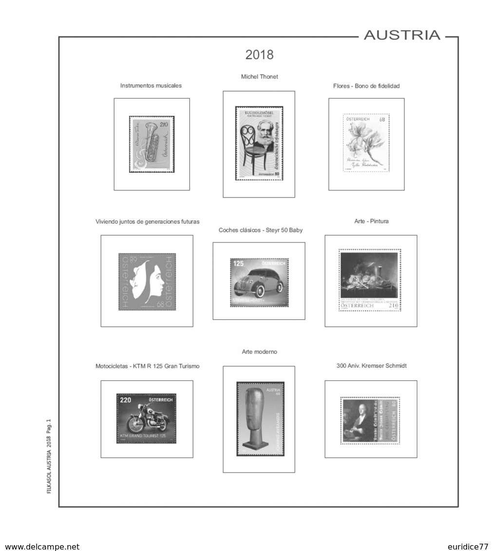 Suplemento Filkasol Austria 2018 - Ilustrado Para Album 15 Anillas - Pre-Impresas