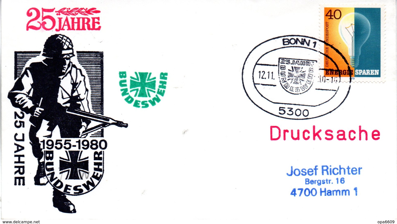 (BWH1) BRD Cachetumschlag BW HEER "1955-1980 25 JAHRE BUNDESWEHR" SSt 12.11.80 BONN 1 - Storia Postale