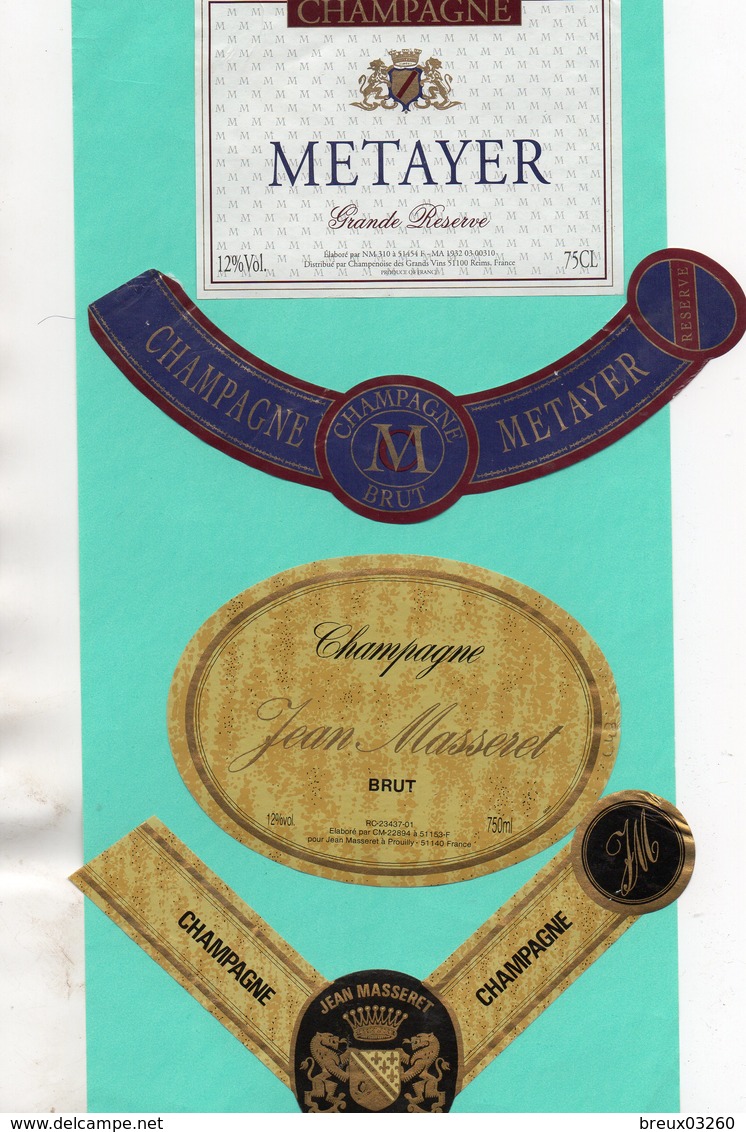 2 Etiquettes- Champagne- "  Metayer  " - "  Jean Masseret "- - Champagne