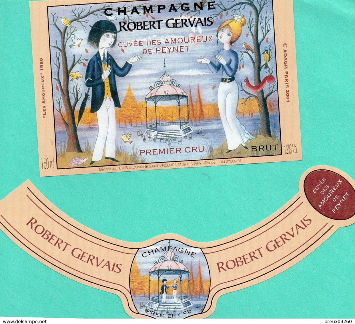 Etiquette- Champagne- "  Robert GERVAIS "- Cuvée Des Amoureux- - Champagne