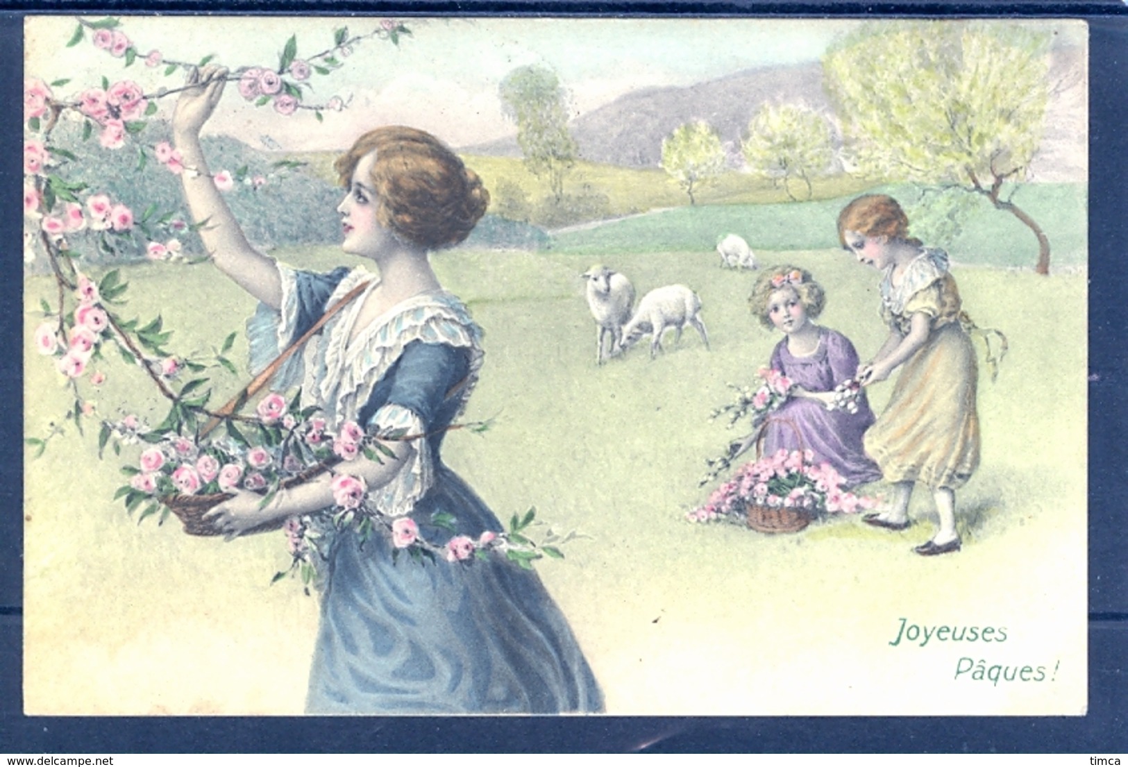 20784 Pâques - Jeune Femme Cueillant Des Roses Et Enfants Avec Panier De Fleurs -  M.M Vienne - M. Munk - Easter