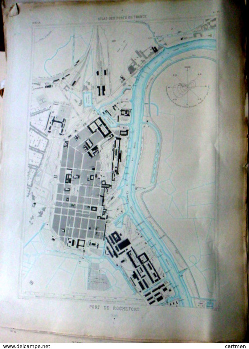 17 ROCHEFORT PLAN DU PORT ET DE LA VILLE  EN 1882   DE L'ATLAS DES PORTS DE FRANCE 49 X 67 Cm - Seekarten