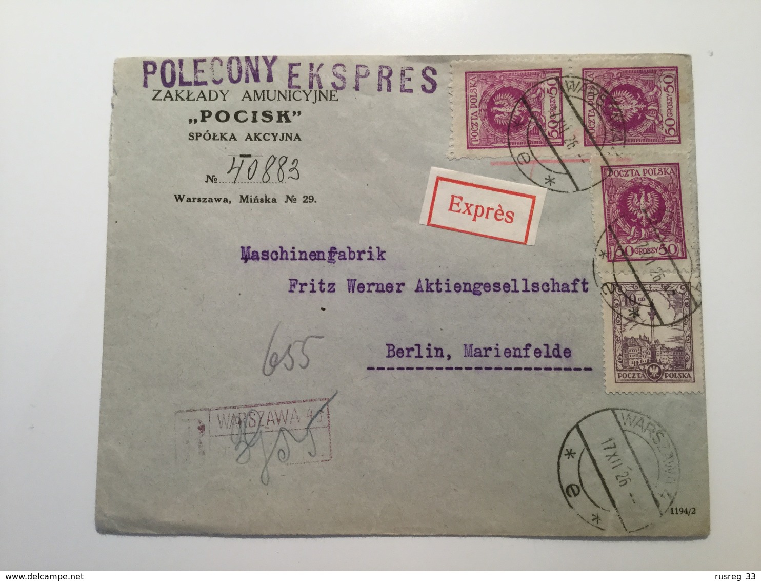 K6 Polen 1926 Express- Brief Von Warschau Mit Vignette Nach Berlin - Lettres & Documents