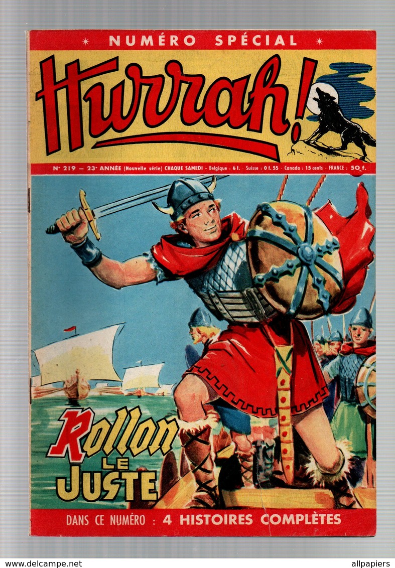 Hurrah N°219 Rollon Le Juste - Plongée Sur La Corse - Le Fort De La Dernière Chance - Grock Le Roi Des Clowns De 1957 - Hurrah