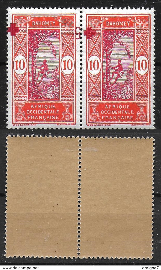 1915 - DAHOMEY - Colonie Française - NEUF - VARIETE - PAIRE- 60**.Surcharge.."CROIX ROUGE".. Renversée - SUPERBE/MNH.RR. - Neufs