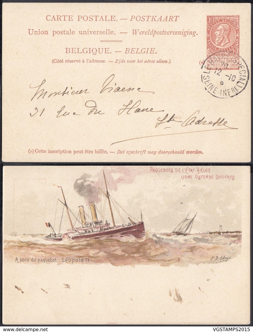 BELGIQUE EP 10C BRUN VOYAGE PAQUEBOT DE L'ETAT BELGE LIGNE OSTENDE DOUVRES " LEOPOLD II "(DD) DC-2208 - Liner Cards