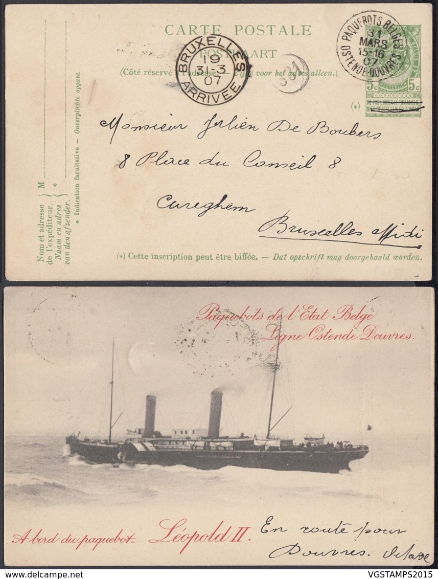 BELGIQUE EP 5C VERT VOYAGE PAQUEBOT DE L'ETAT BELGE LIGNE OSTENDE DOUVRES "A BORD LEOPOLD II "(DD) DC-2212 - Liner Cards