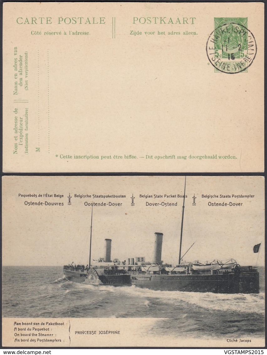 BELGIQUE EP 5C VERT VOYAGE PAQUEBOT DE L'ETAT BELGE LIGNE OSTENDE DOUVRES " A BORD PRINCESSE JOSEPHINE"(DD) DC-2233 - Cartes Paquebot