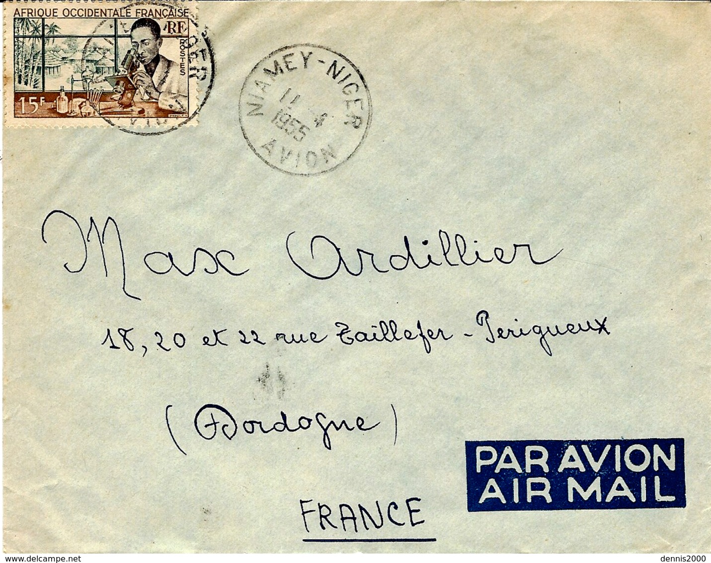 1955- Enveloppe  De NIAMEY - NIGER  / AVION Pour La France - Covers & Documents