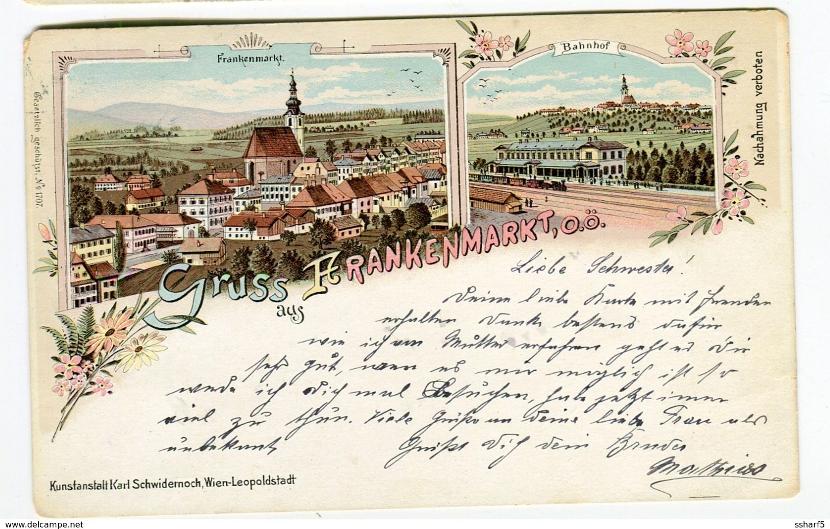 FRANKENMARKT Gruss Aus Farblitho Karl Schwidernoch 1899 - Sonstige & Ohne Zuordnung