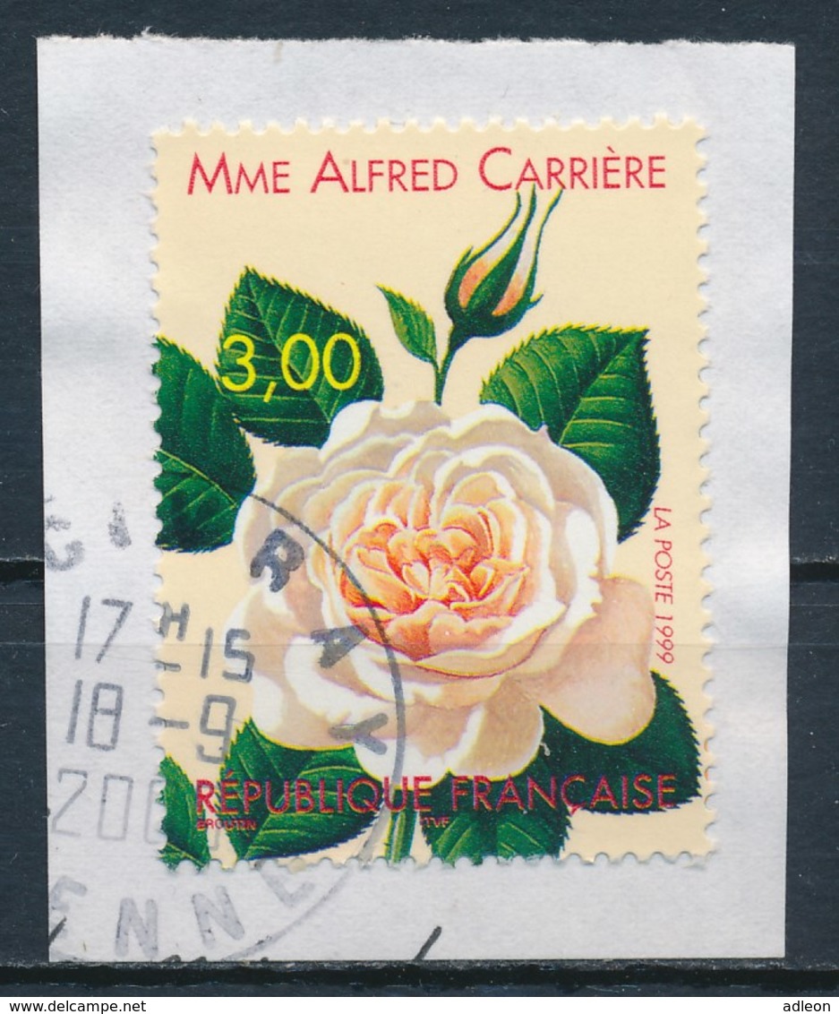 France - Rose "Mme Alfred Carrrière" YT 3248 Obl Sur Fragment - Oblitérés