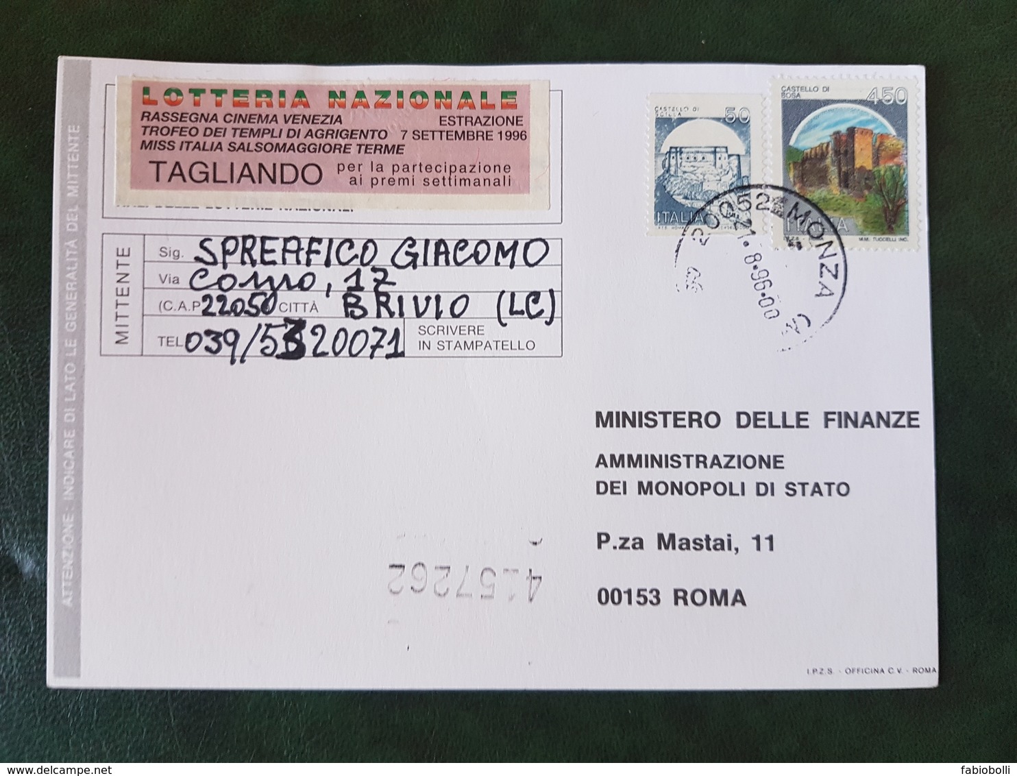 (24110) STORIA POSTALE ITALIA 1996 - 1991-00: Storia Postale