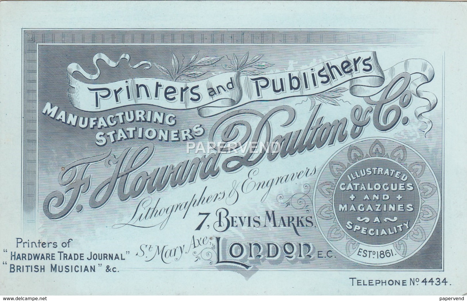 Trade Card Howard Doulton Calalogue & Magazine Publisher & Printer LONDON  Etc38 - Other & Unclassified