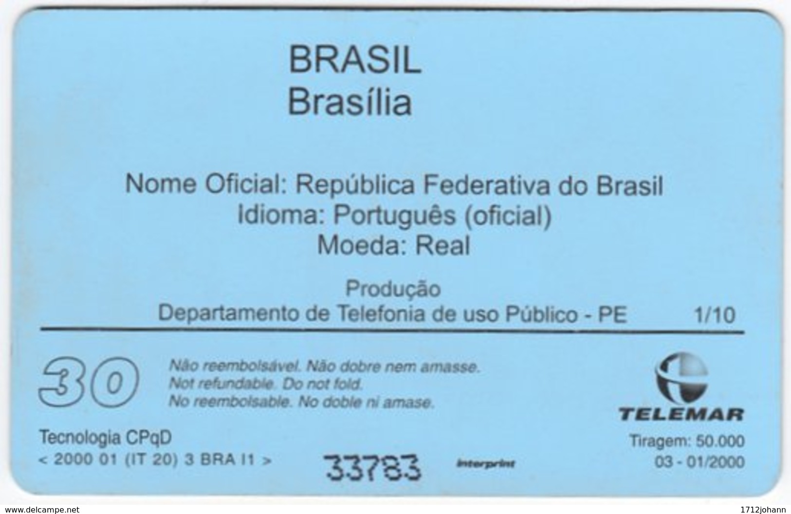 BRASIL H-242 Magnetic Telemar - Flag Of Brasil - Used - Brasilien