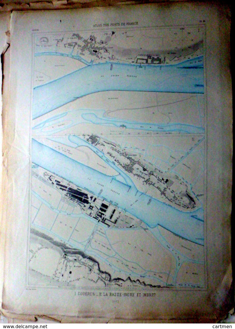 44 COUERON BASSE INDRE ET INDRET PLAN DU PORT ET DE LA VILLE  EN 1883  DE L'ATLAS DES PORTS DE FRANCE 49 X 66 Cm - Seekarten