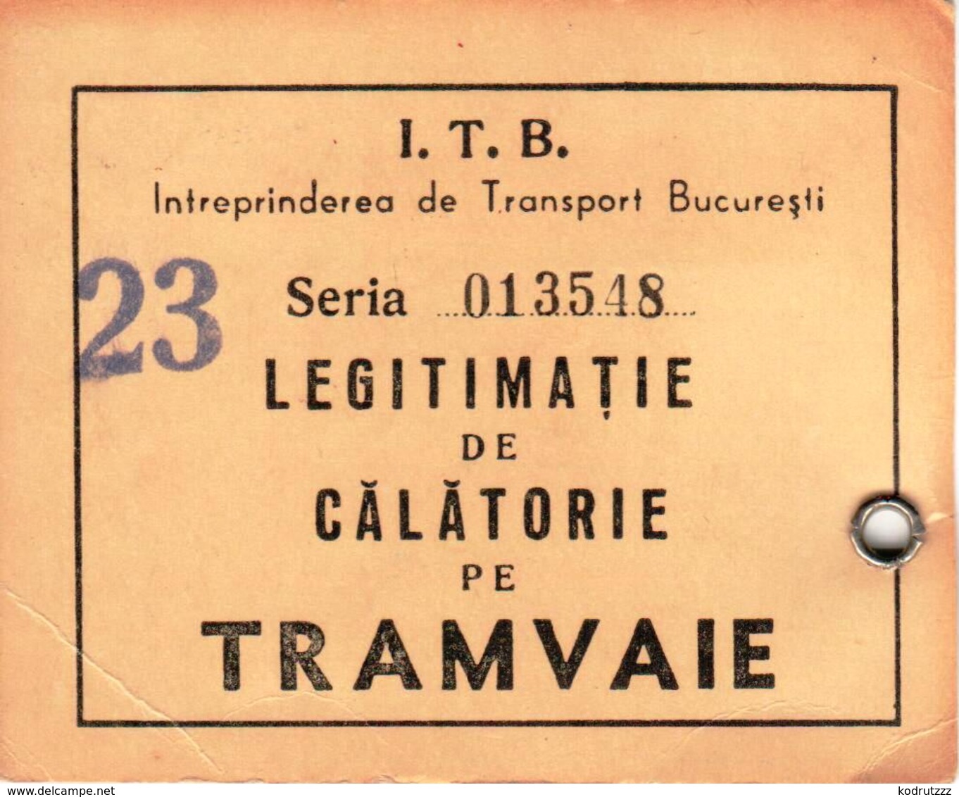 Romania, 1980's, Bucharest Tramway - Vintage Transport Pass, ITB - Documents Historiques