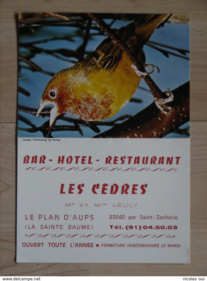 CALENDRIER 1977 BAR HOTEL RESTAURANT LES CEDRES LE PLAN D AUPS LA SAINTE BAUME SAINT ZACHARIE - Petit Format : 1971-80