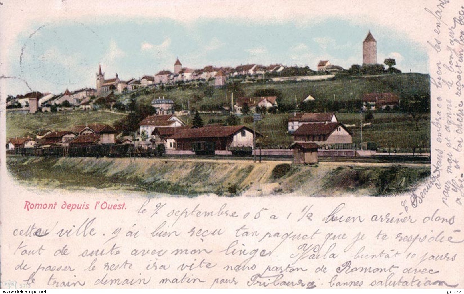 Romont FR Depuis L'Ouest, Chemin De Fer, Gare Et Train (7.9.1905) - Romont