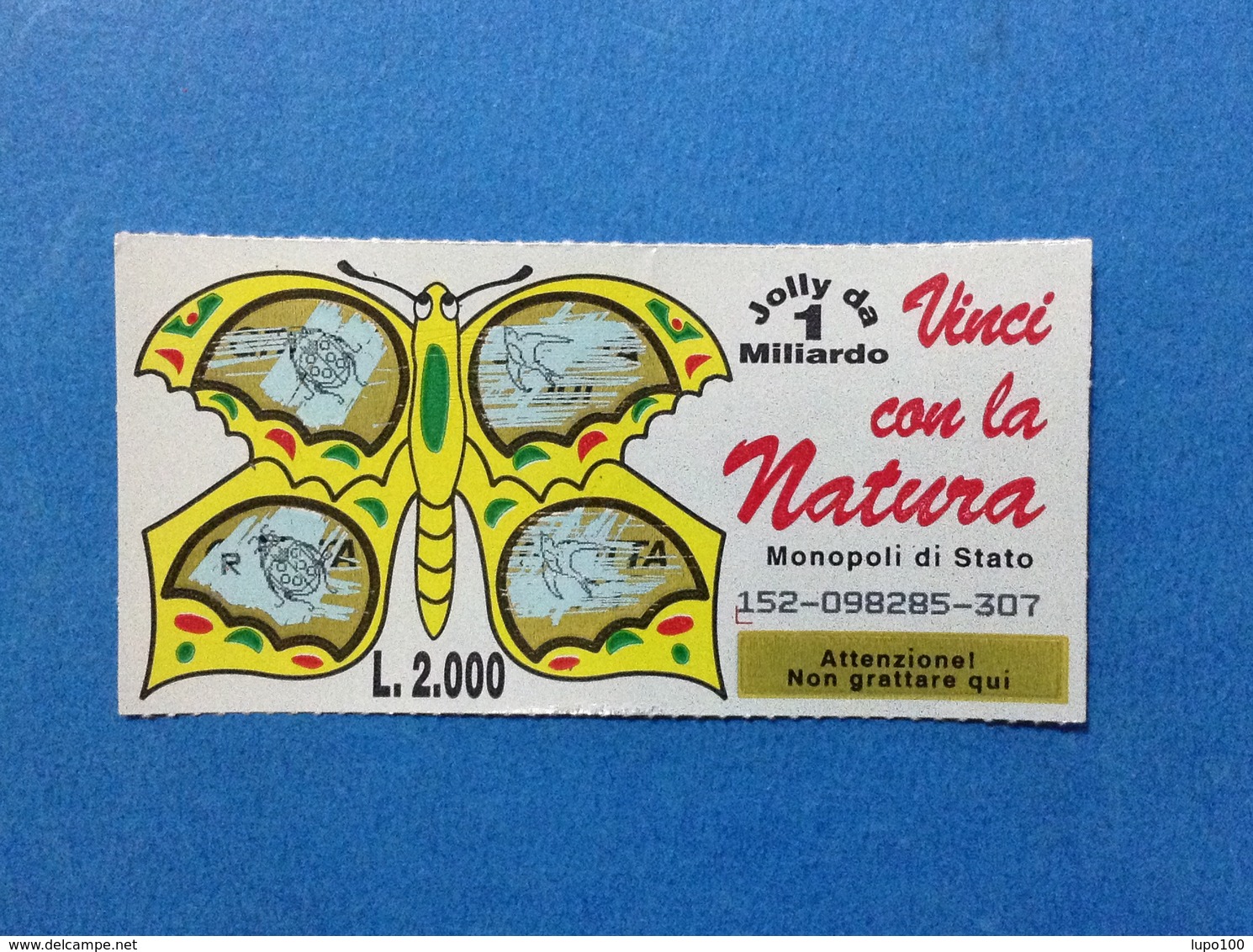 GRATTA E VINCI USATO L. 2000 VINCI CON LA NATURA FARFALLA GIALLA - Billets De Loterie