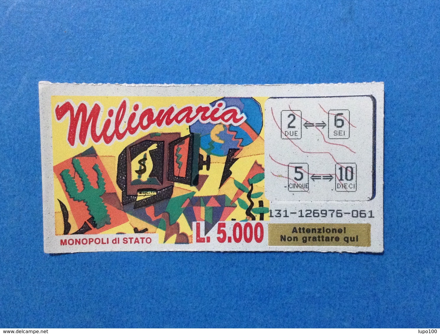 ITALIA BIGLIETTO LOTTERIA ISTANTANEA GRATTA E VINCI USATO L. 5000 MILIONARIA COLORE ROSSO LOTTO 131 ITALY LOTTERY TICKET - Billetes De Lotería