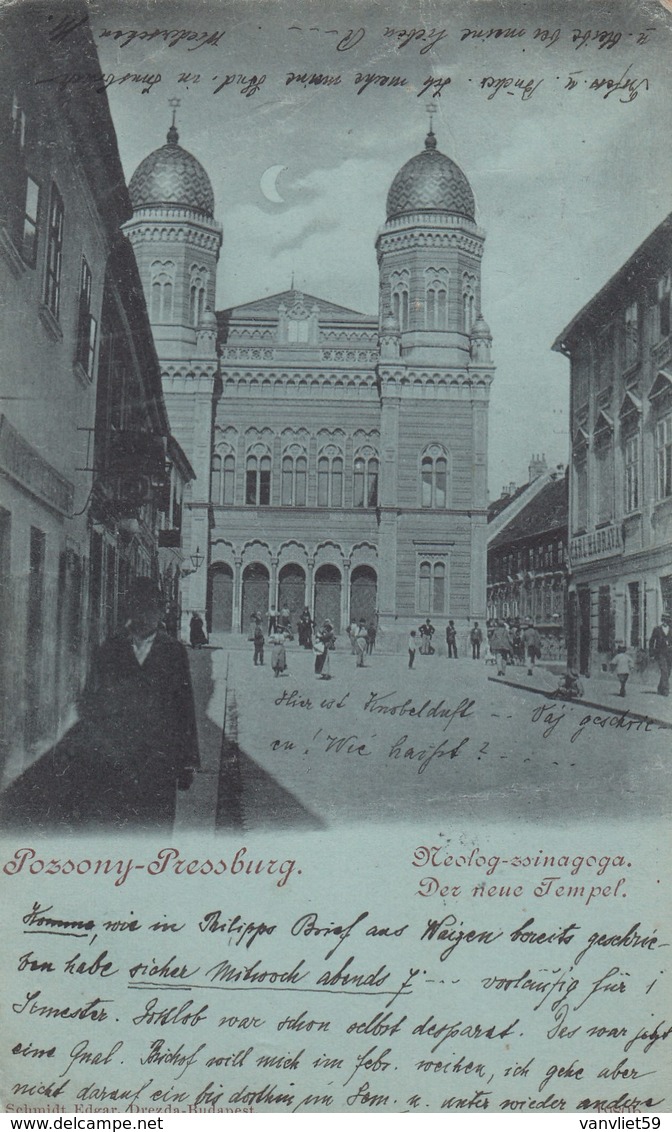 POZSONY-PRESSBURG-BRATISLAVIA-SINAGOGA-SYNAGOGUE-TEMPIO-TEMPEL-JUDAICA-JUDISCHER-CARTOLINA  VIAGGIATA IL 29-9-1900 - Slowakei