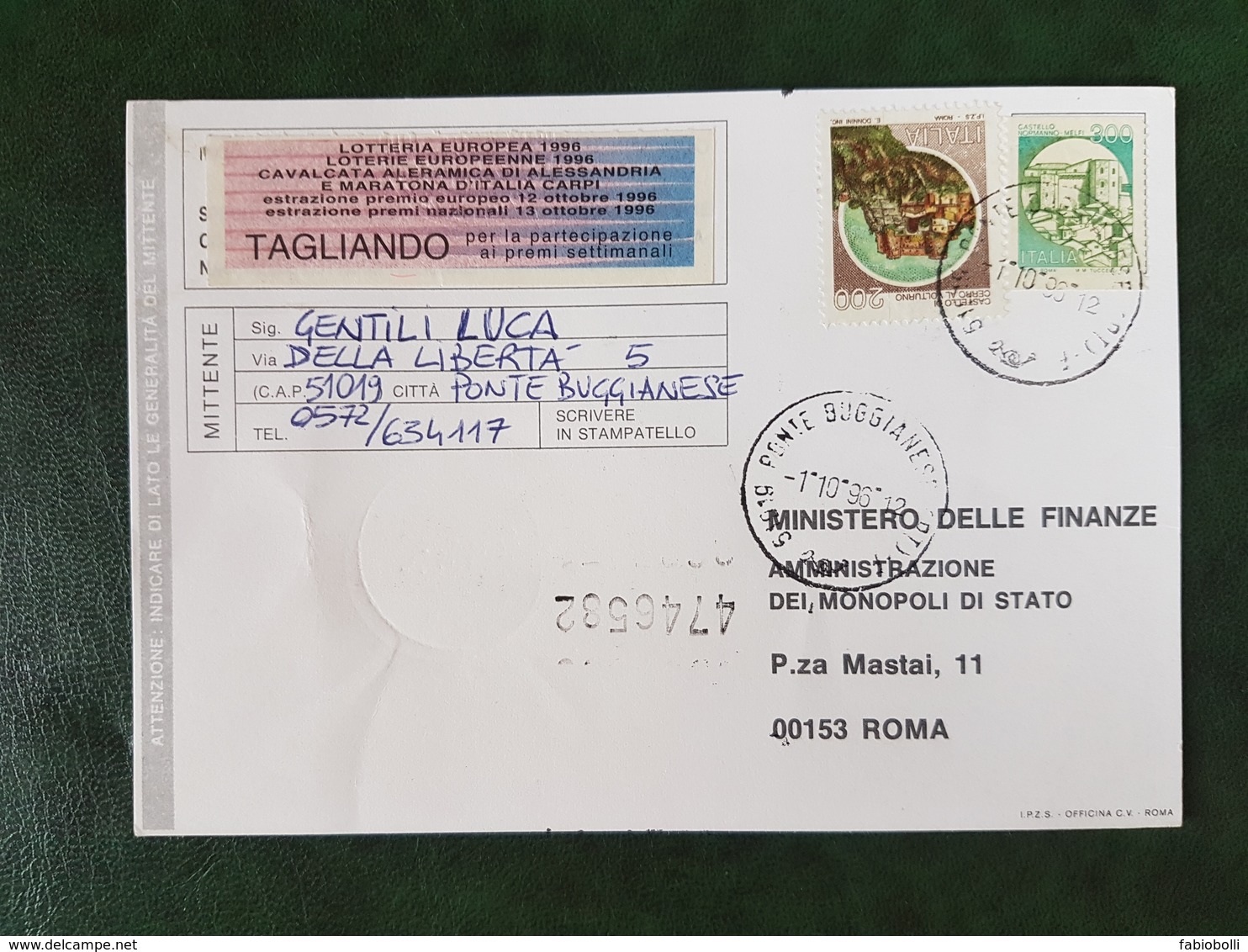 (24221) STORIA POSTALE ITALIA 1996 - 1991-00: Storia Postale