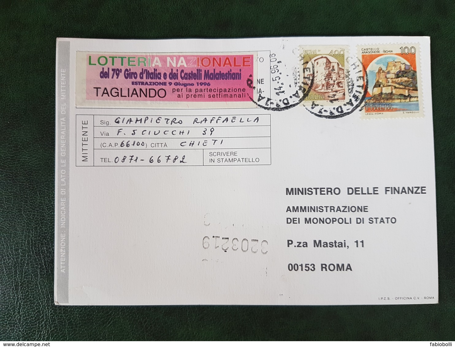 (24224) STORIA POSTALE ITALIA 1996 - 1991-00: Storia Postale