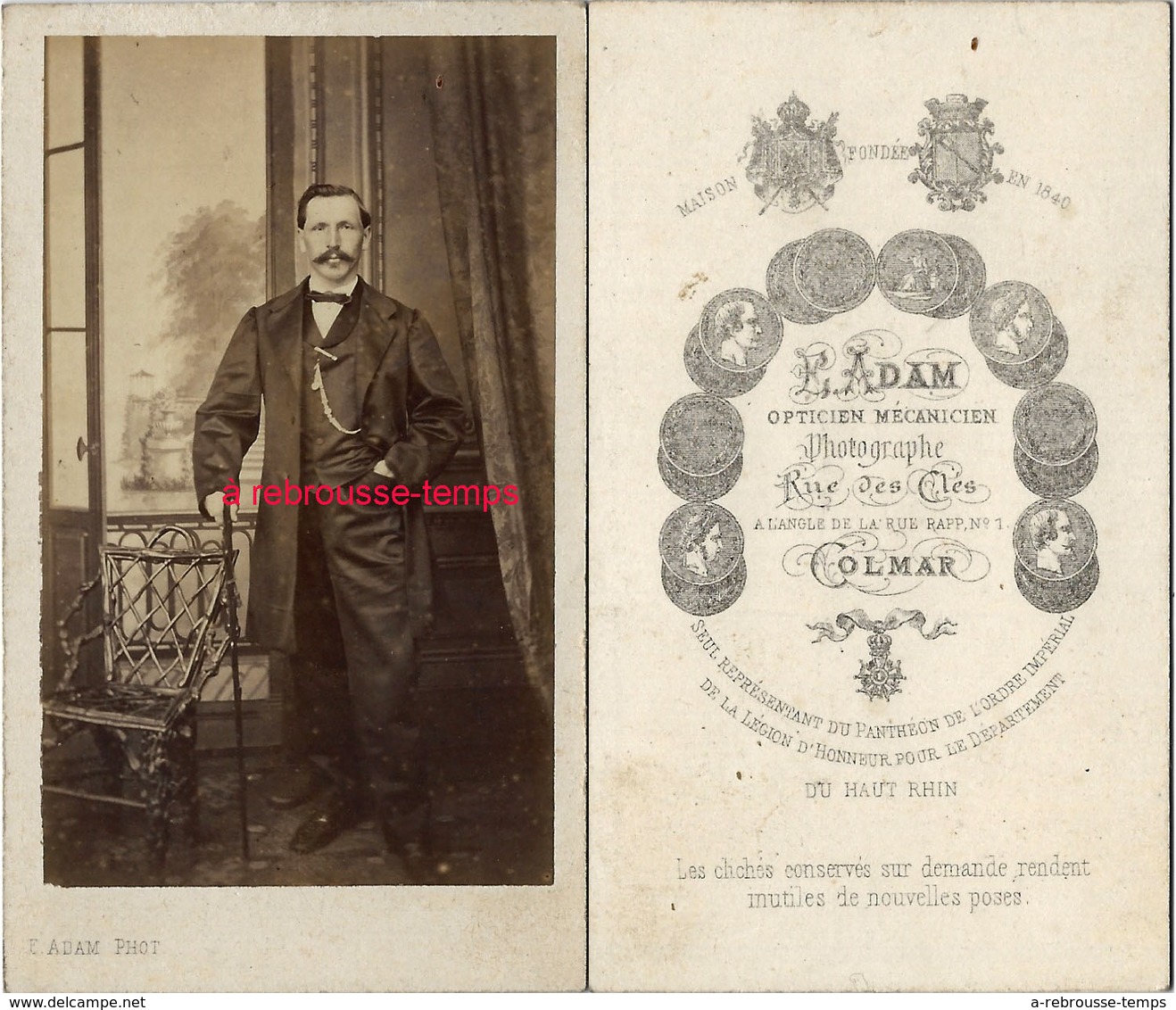 CDV Second Empire (beau Décor D'atelier)-portrait D'homme Par Adam, Opticien Et MécanicienPanthéon Haut Rhin- Colmar - Anciennes (Av. 1900)